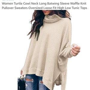 Cowl neck long sleeve waffle top